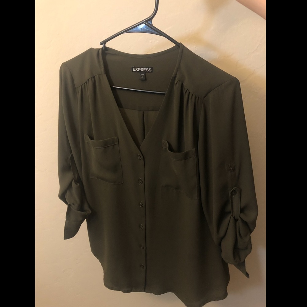 Express olive green button up top
